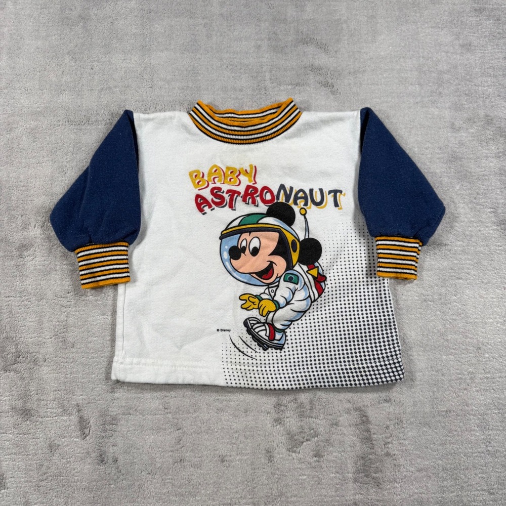 Vintage Disney Mickey Mouse Sweatshirt Kids White Baby Astronaut 90s Style